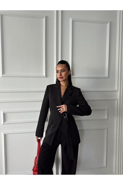 mydukkan.co Metal Buckle Belted Jacket