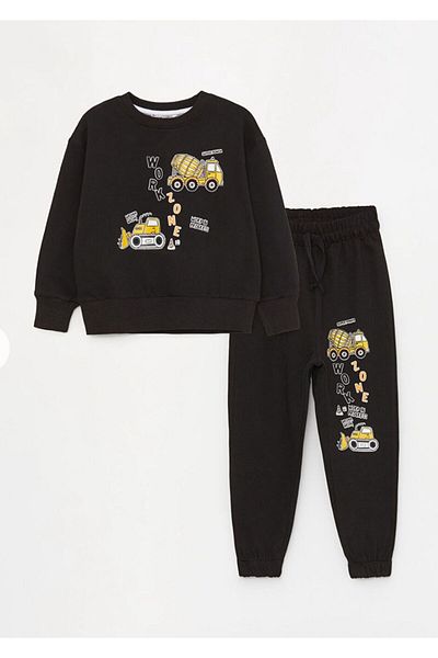 Calimera Kids Anthracite Crew Neck Long Sleeve Printed Baby Boy 2-Piece Set