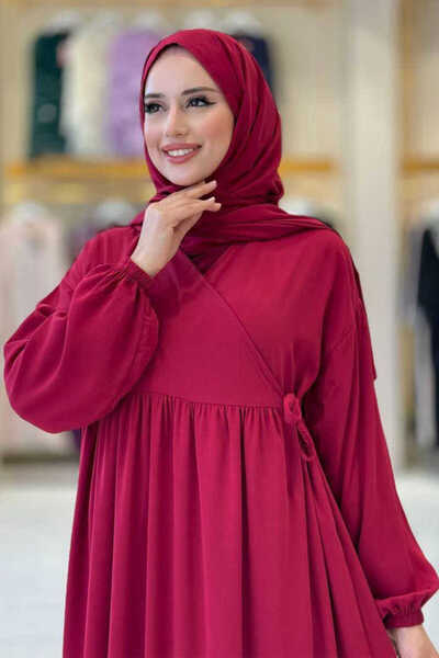 Bym Fashion Φόρεμα προσευχής με σάλι διπλό στήθος 6027 Claret Red