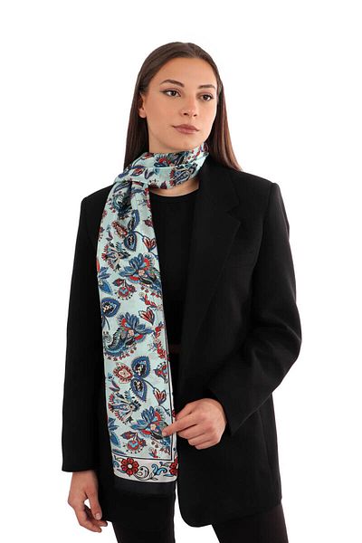 Bursa İpek Water Green Shawl Pattern Voile Silk Scarf