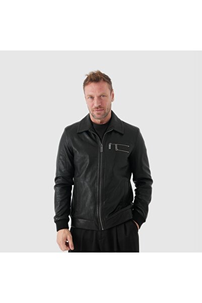 TOGO Siyah Hakiki Deri & Jumbo Deri Erkek Deri Mont [810044]