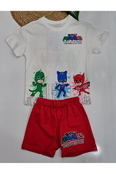 Uğur bebe Pijamaskeliler Pj Masks Printed Boy's Suit – Red Shorts, Summer Cotton Set of 2”
