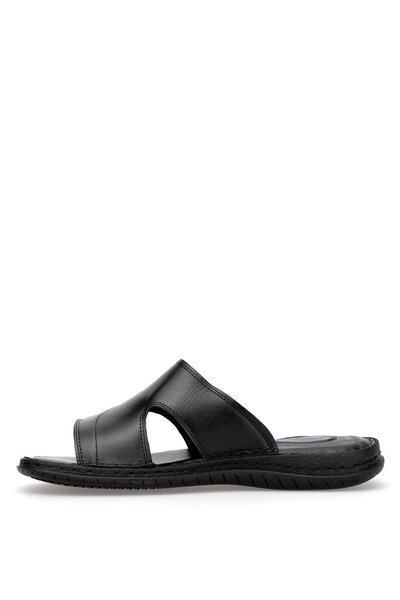 Ayakkabı Fuarı Elite Sledu08B Men's Genuine Leather Flat Slippers Black