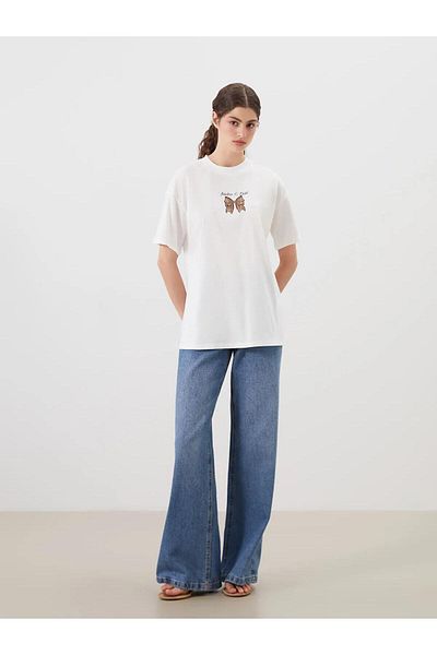LC Waikiki Tricou pentru femei LCW Modest Crew Neck imprimat (S5)