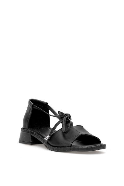 Ayakkabı Fuarı Elit Zeyn 8155 Women's Genuine Leather Heeled Sandals Black