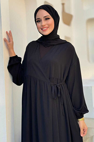 Bym Fashion Φόρεμα προσευχής με σάλι διπλό στήθος 6027 Μαύρο
