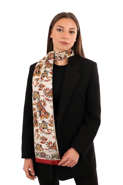 Bursa İpek Burgundy Shawl Pattern Voile Silk Scarf