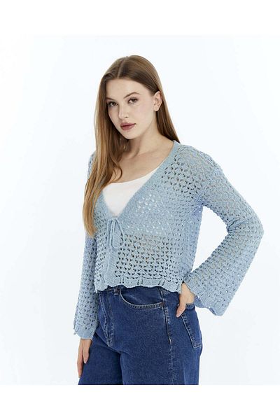 MA ananas Openwork String Tied Short Cardigan
