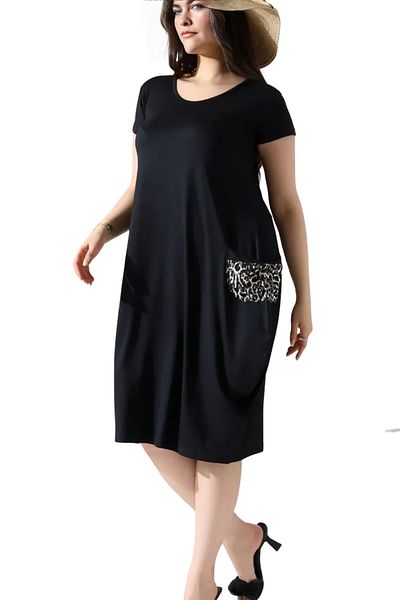 Modasultan Comfortable Fit Bag Pocket Balloon Midi Length Lycra Viscose Combed Cotton Dress
