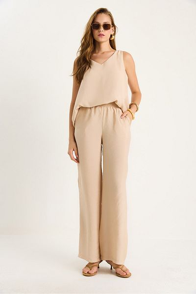Bianco Lucci Women's V-Neck Strap Blouse Palazzo Pants Bottom-Top Set 3142 60283115