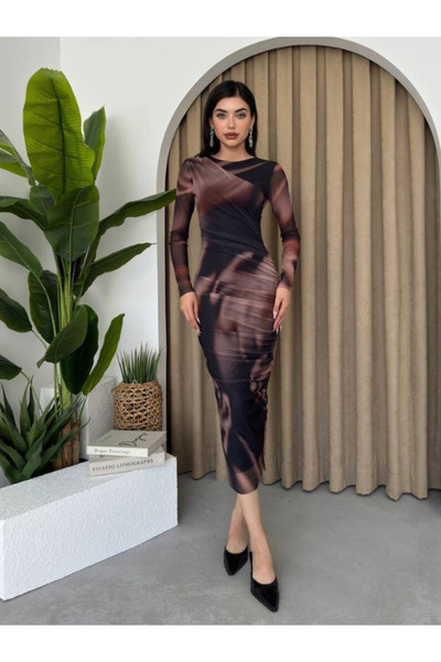 RiqqaStyle Elegant Maxi Dress - Gradient Brown