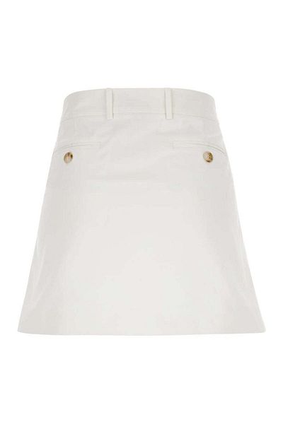 PLAIN Fustă mini plisată albă cu găici pentru curea din material textil pentru femeie