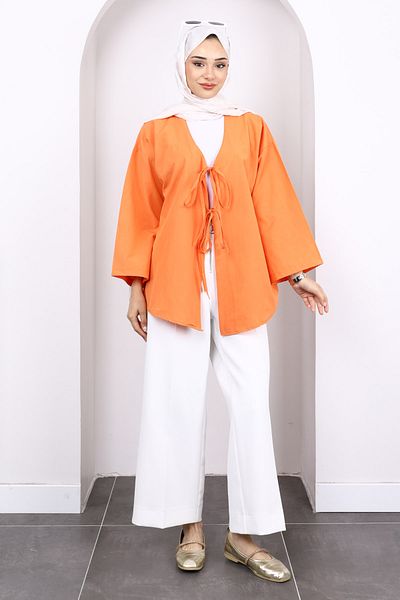 İmajButik Orange Front Tie Kimono Tunic