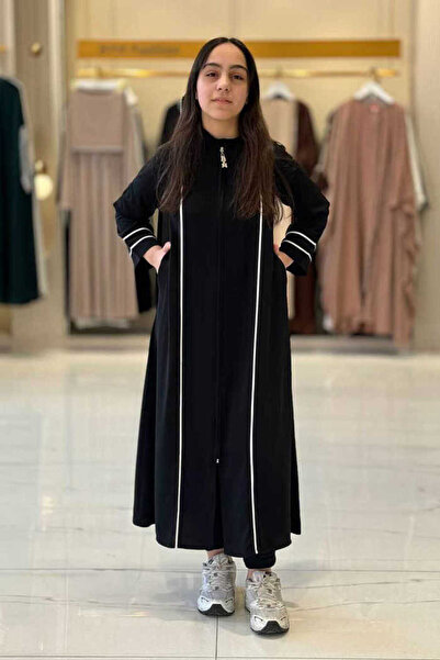 Bym Fashion Fermuarlı Biyeli Çocuk Feracesi 6031 Siyah