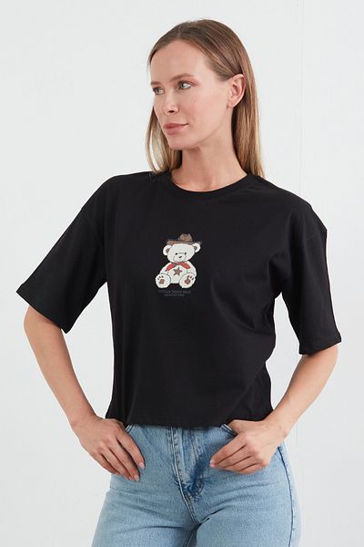 Fulla Moda Tricou cu mânecă scurtă cu decolteu tip ursuleț