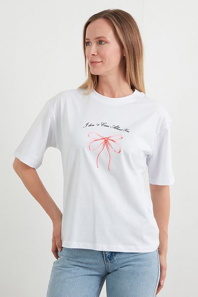 Fulla Moda Tricou oversize cu panglică și text imprimat