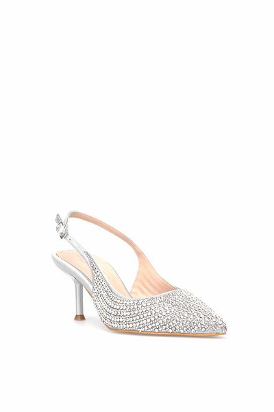 Ayakkabı Fuarı Elit PM486 K210-1 Pantofi cu toc Stone Classic pentru damă, argintiu