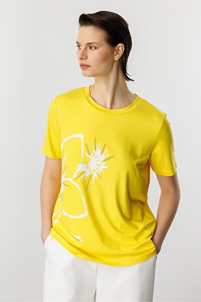 accort Taşlı Çiçek Desen Pamuklu Bluz-SARI