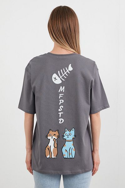 Fulla Moda Tricou oversize cu imprimeu pisică