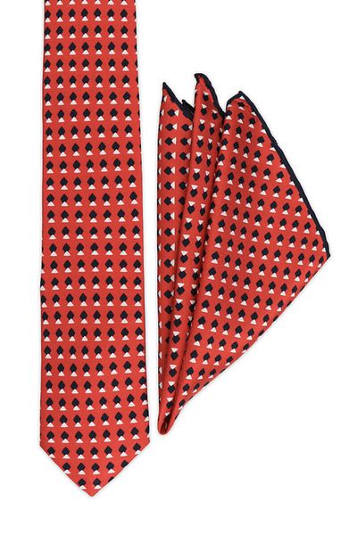 Bursa İpek Red Patterned Silk Tie Set