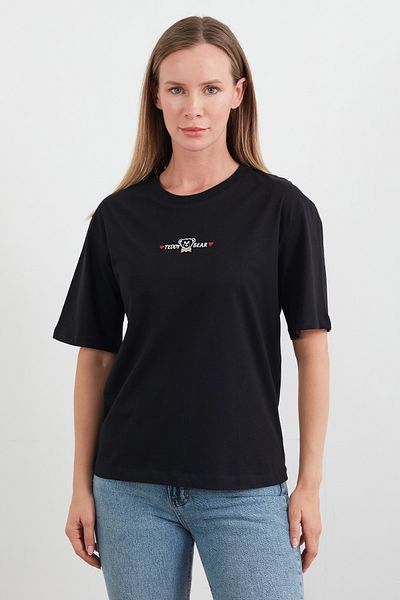Fulla Moda Tricou cu gât crew cu broderie text ursuleț