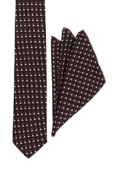 Bursa İpek Bitter Brown Patterned Silk Tie Set