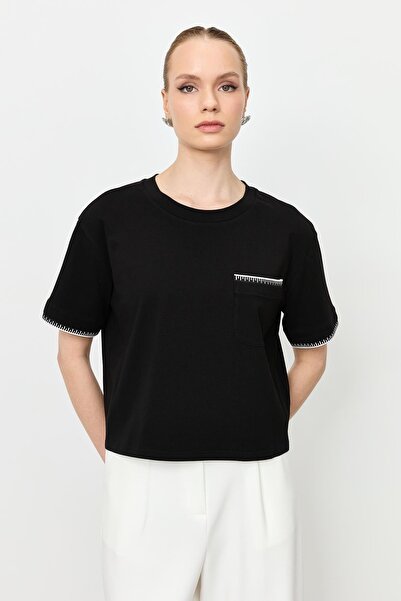 accort Ribana Detay Pamuklu Bluz-SİYAH