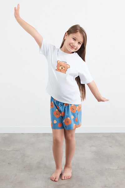 Fulla Moda Set de pijamale unisex cu imprimeu ursuleț de pluș 100% bumbac