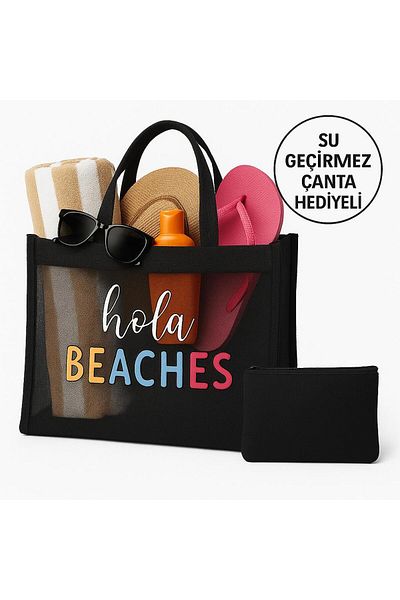 BLTBAGS Sand-Proof Transparent Mesh Women's Beach Bag with Small Puppy Gift