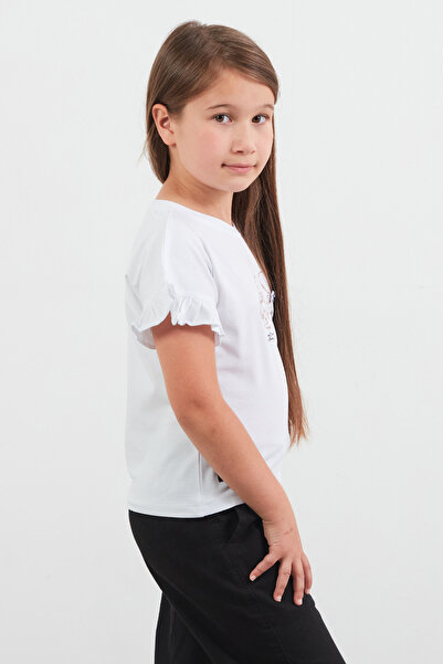 Fulla Moda Μπλουζάκι για κορίτσια με βολάν με στάμπα Rabbit