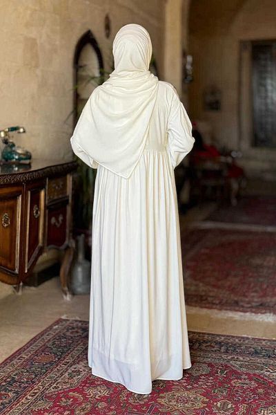 Bym Fashion Φόρεμα προσευχής με σάλι διπλό στήθος 6027 εκρού