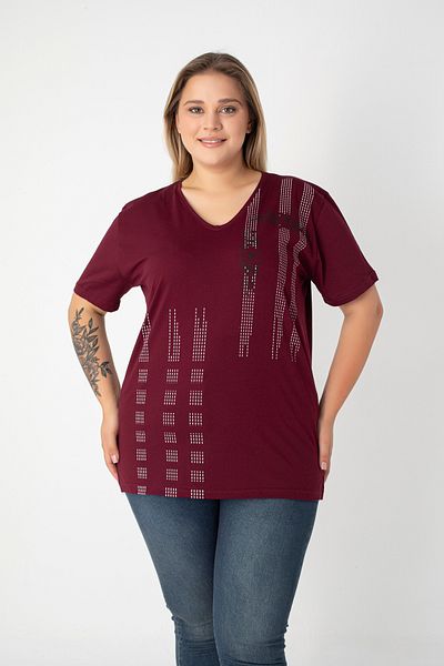 Orly More Tricou de damă din bumbac cu decolteu în V cu fante imprimate