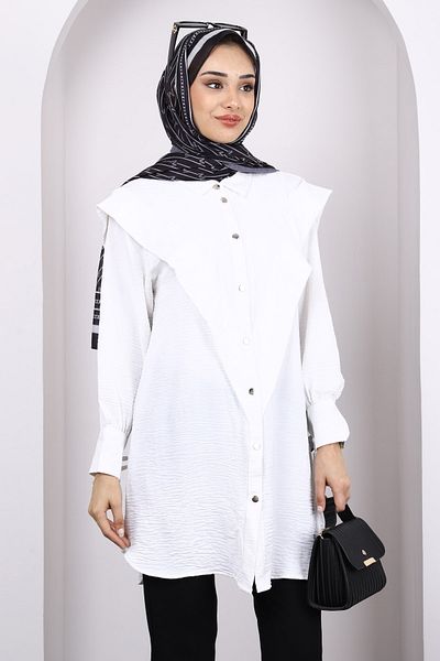 İmajButik Ecru Front Detailed Sleeve Tie Tunic