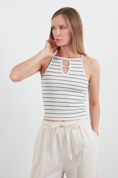 Fulla Moda Halter Neckline Body with Striped Ring Detail