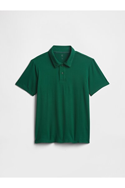 GAP Erkek Çocuk Koyu Yeşil Kısa Kollu Tech Polo T-Shirt