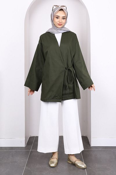 İmajButik Kimono cu cravată în cruce verde închis