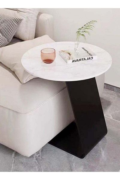 Raffine 1-Piece Modern Nordic Design L-Shaped Steel Base with Stone Top Coffee Table