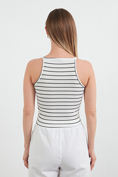 Fulla Moda Halter Neckline Body with Striped Ring Detail