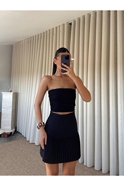 mydukkan.co Mini-fustă jumătate plisată