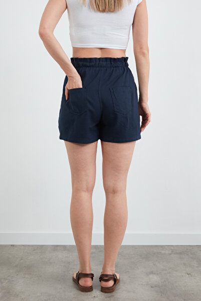 Fulla Moda Beli Bağlamalı Pileli Keten Görünümlü Şort