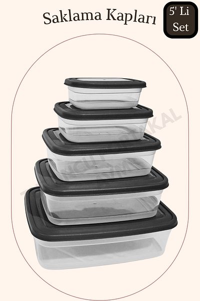 Turuncu Portakal Storage Container with Lid (Set of 5) Kitchen Organizer Rectangular Organizer