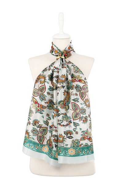 Bursa İpek Green Shawl Pattern Voile Silk Scarf