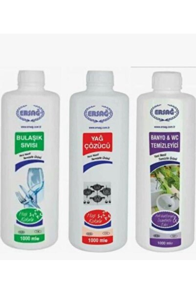 Ersağ Ersağ Bulaşık Sıvısı 1000 ml + +Yağ Çözücü 1000ml+Banyo & WC Temizleyic...