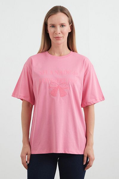 Fulla Moda Tricou oversize cu broderie cu panglică