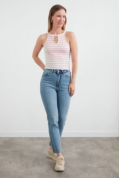 Fulla Moda Halter Neckline Body with Striped Ring Detail