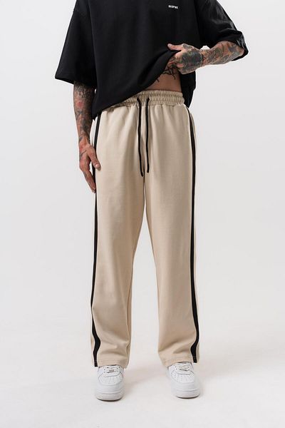Respire Men's 2-Piece Stripe Detailed Interlock Baggy Sweatpants Beige