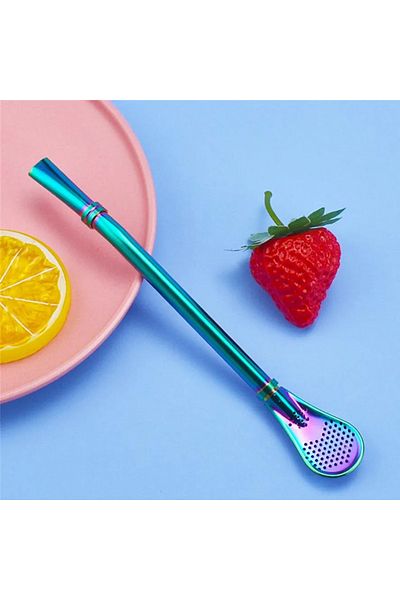Monte Lua 1 Piece, Straw Steel Strainer Spoon, Reusable Stainless Steel Straw, 2 in 1,