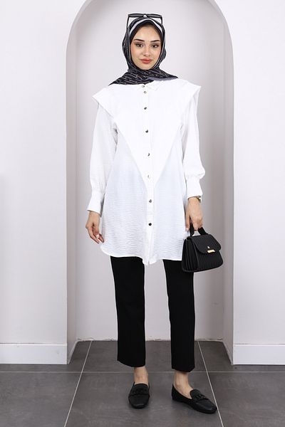 İmajButik Ecru Front Detailed Sleeve Tie Tunic