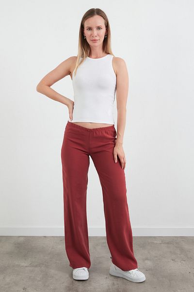 Fulla Moda Elastic Waist Low Waist Modal Palazzo Trousers