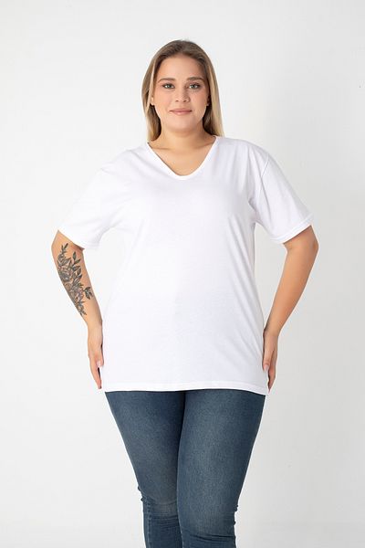 Orly More Slit Cotton Women's V-Neck Plus Size T-Shirt